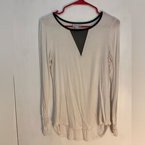 Bisou Bisou women’s medium long sleeve top cream black casual mesh